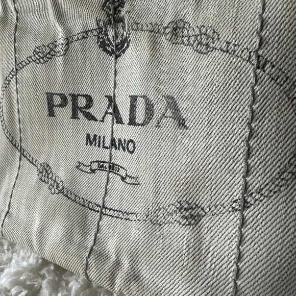Vintage Prada Small Canapa Denim Logo Tote in Bianco Grey/white - Picture 2 of 16